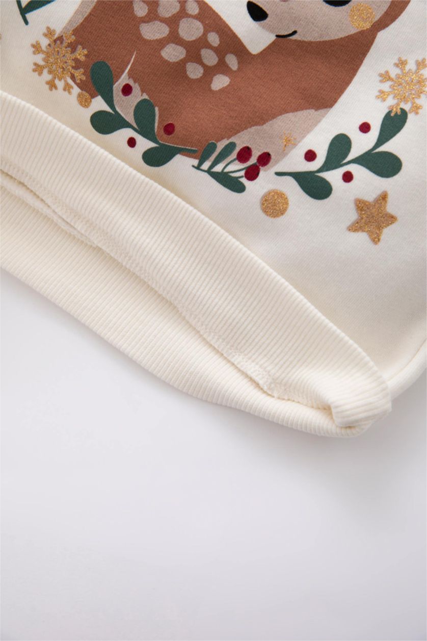 BÉBÉ FILLE Écru Sweat- Shirt Tissu Sweat Épais Coupe Régulière Col Ras Du Cou Nouvel an