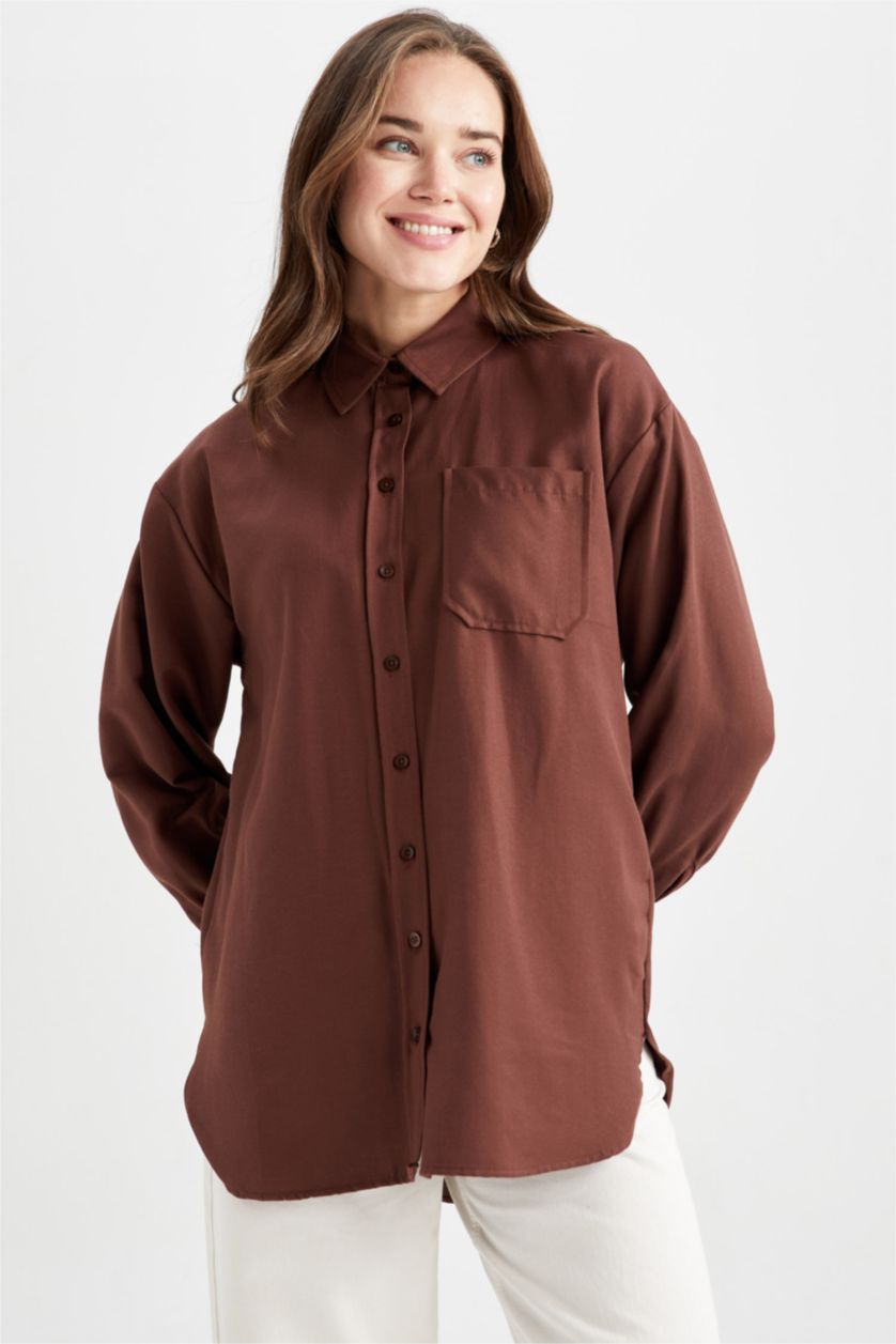 WOMAN Brown Relax Fit Flanel Long Sleeve Tunic