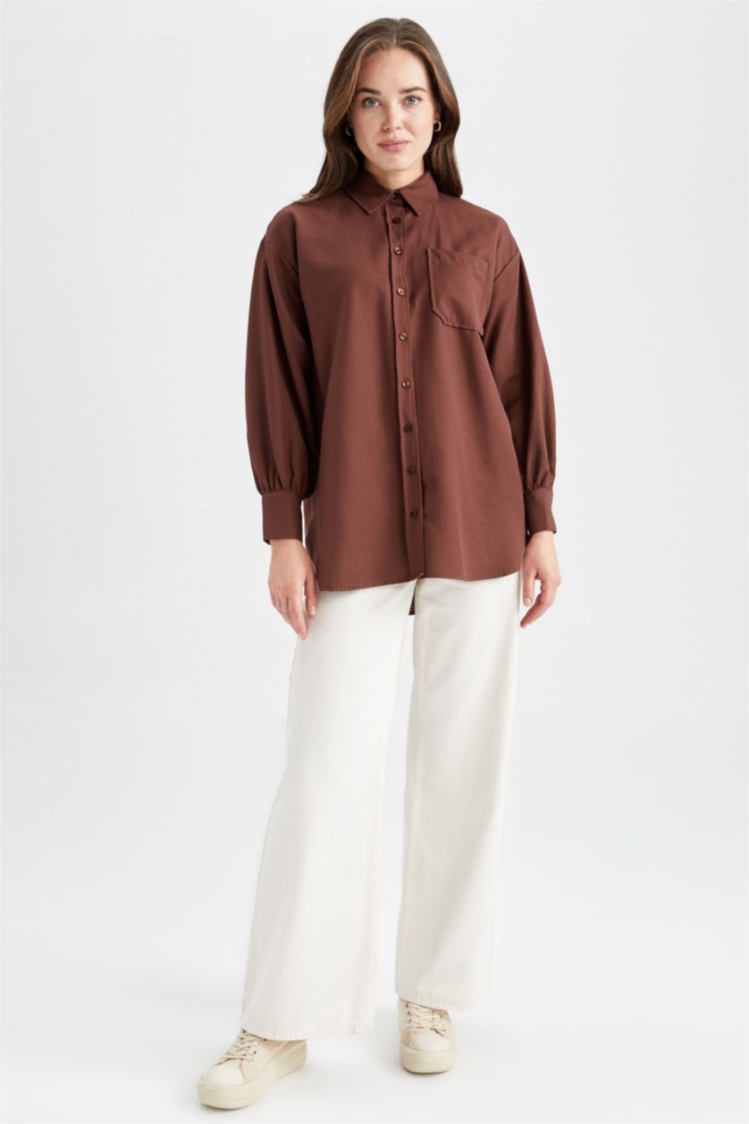 WOMAN Brown Relax Fit Flanel Long Sleeve Tunic