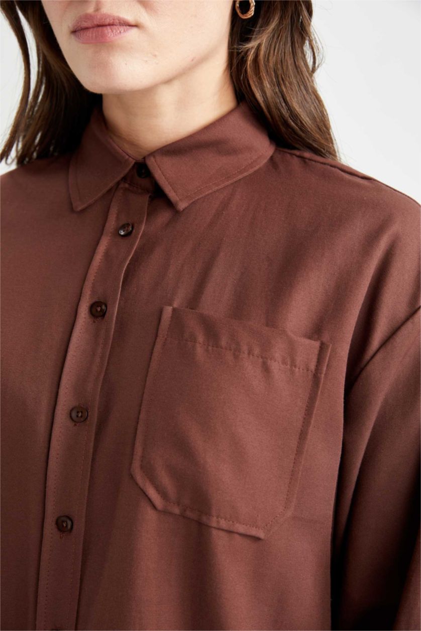 WOMAN Brown Relax Fit Flanel Long Sleeve Tunic