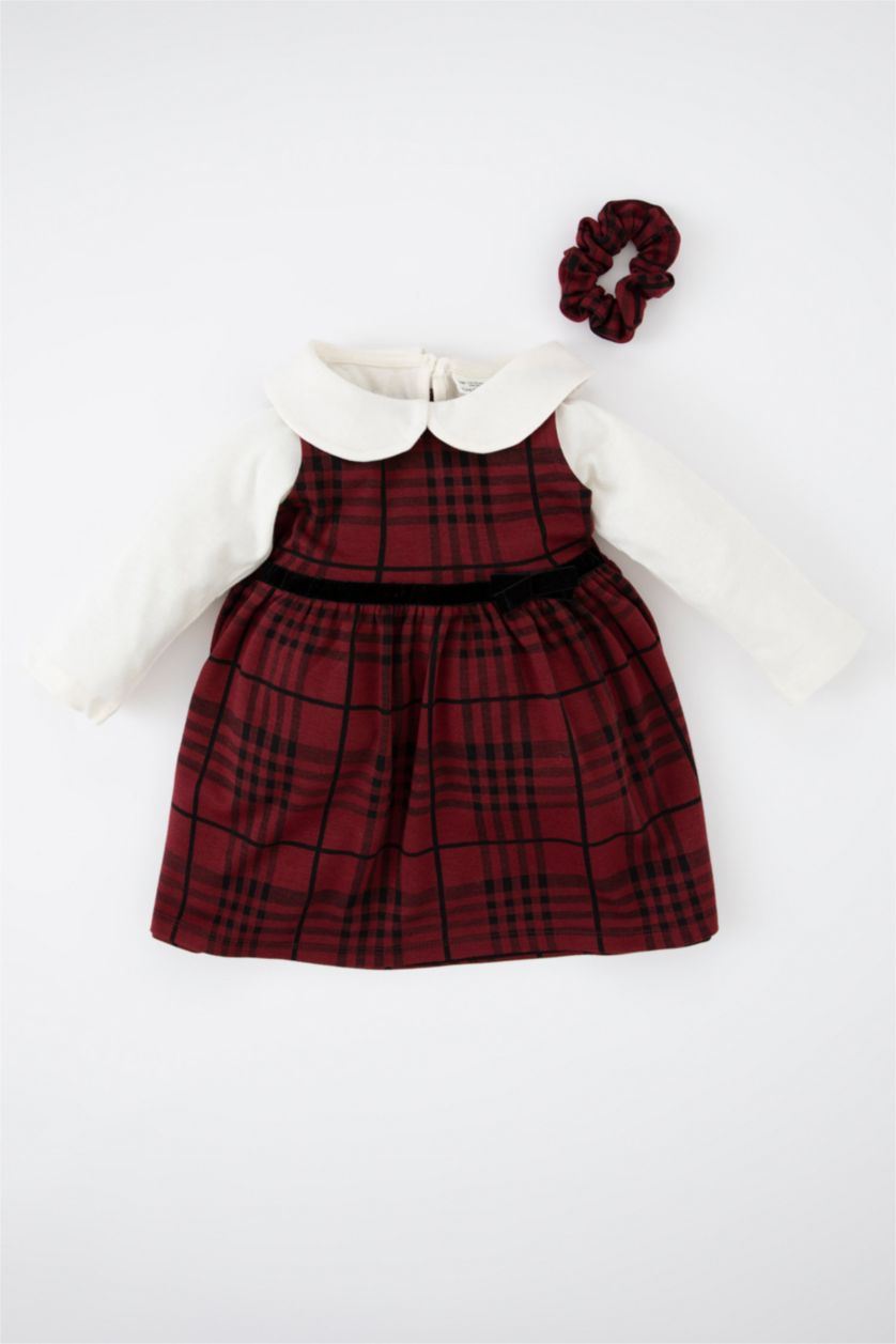 BABY GIRL Bordeaux 3 piece Regular Fit Baby Collar Plaid Set