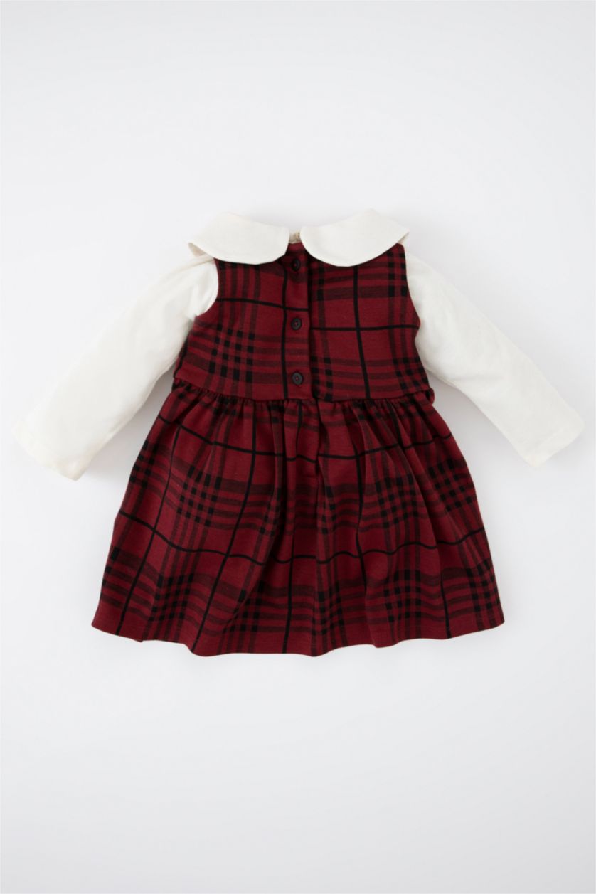BABY GIRL Bordeaux 3 piece Regular Fit Baby Collar Plaid Set