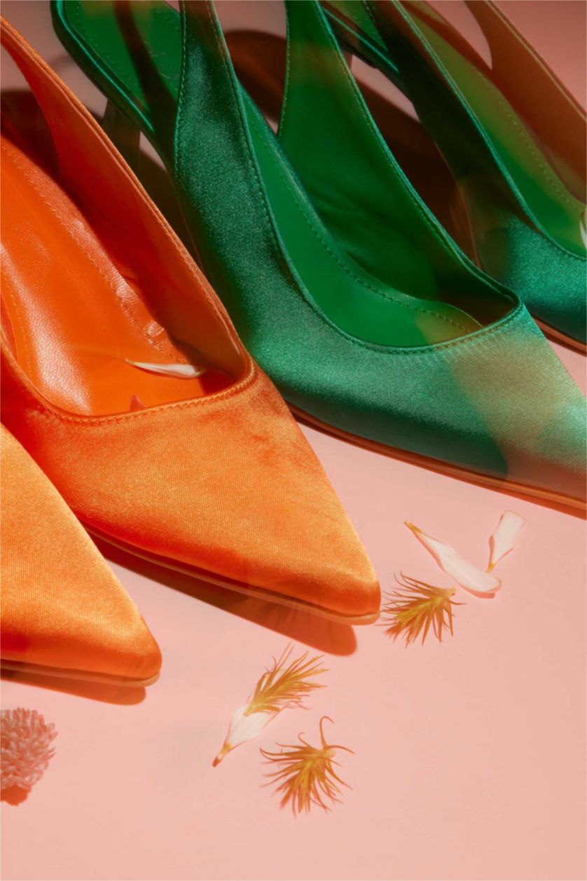 نساء برتقالي حذاء كعب عالي بكعب عالي