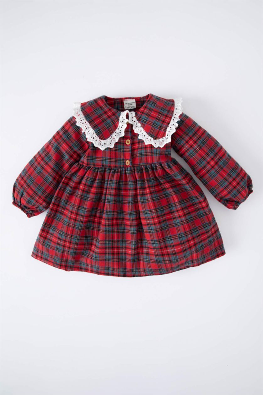 Baby Girl Red Regular Fit Plaid Long Sleeve Woven Dress