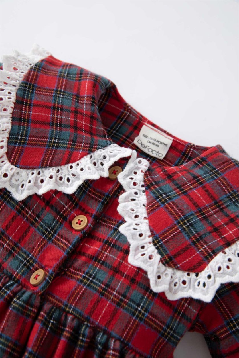 Baby Girl Red Regular Fit Plaid Long Sleeve Woven Dress