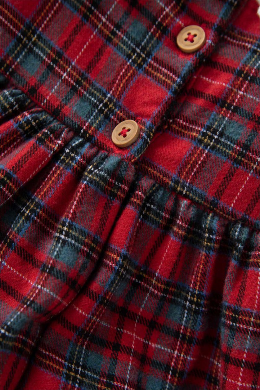 Baby Girl Red Regular Fit Plaid Long Sleeve Woven Dress
