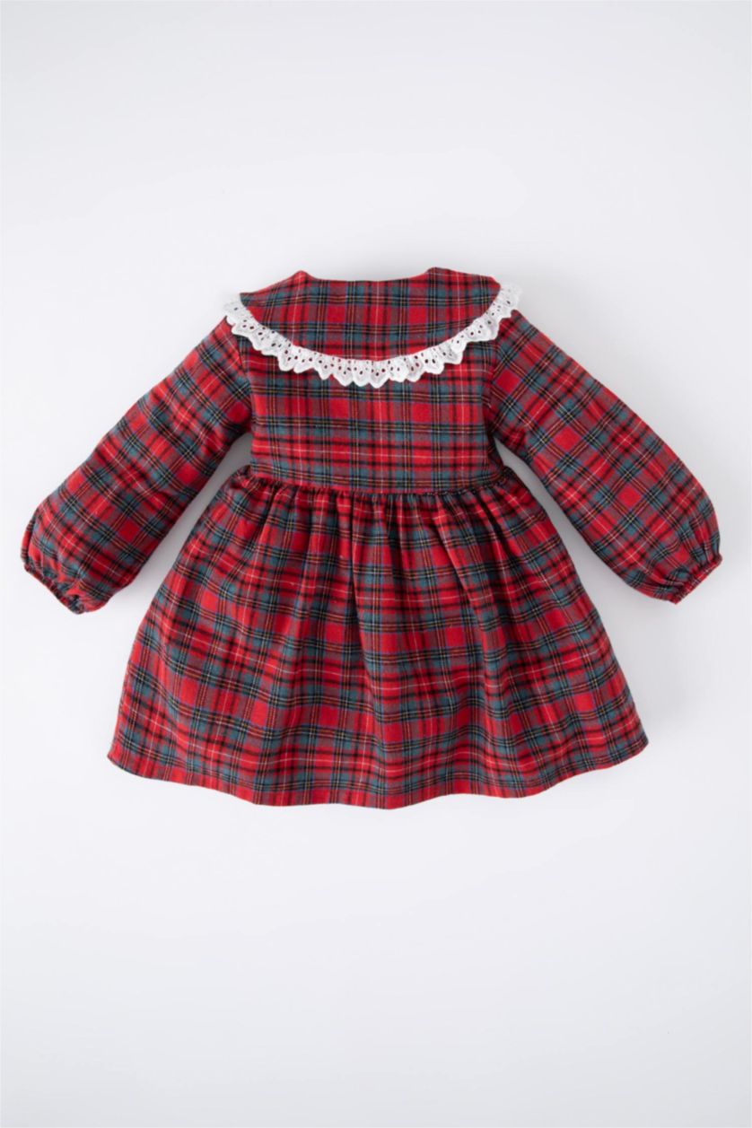 Baby Girl Red Regular Fit Plaid Long Sleeve Woven Dress