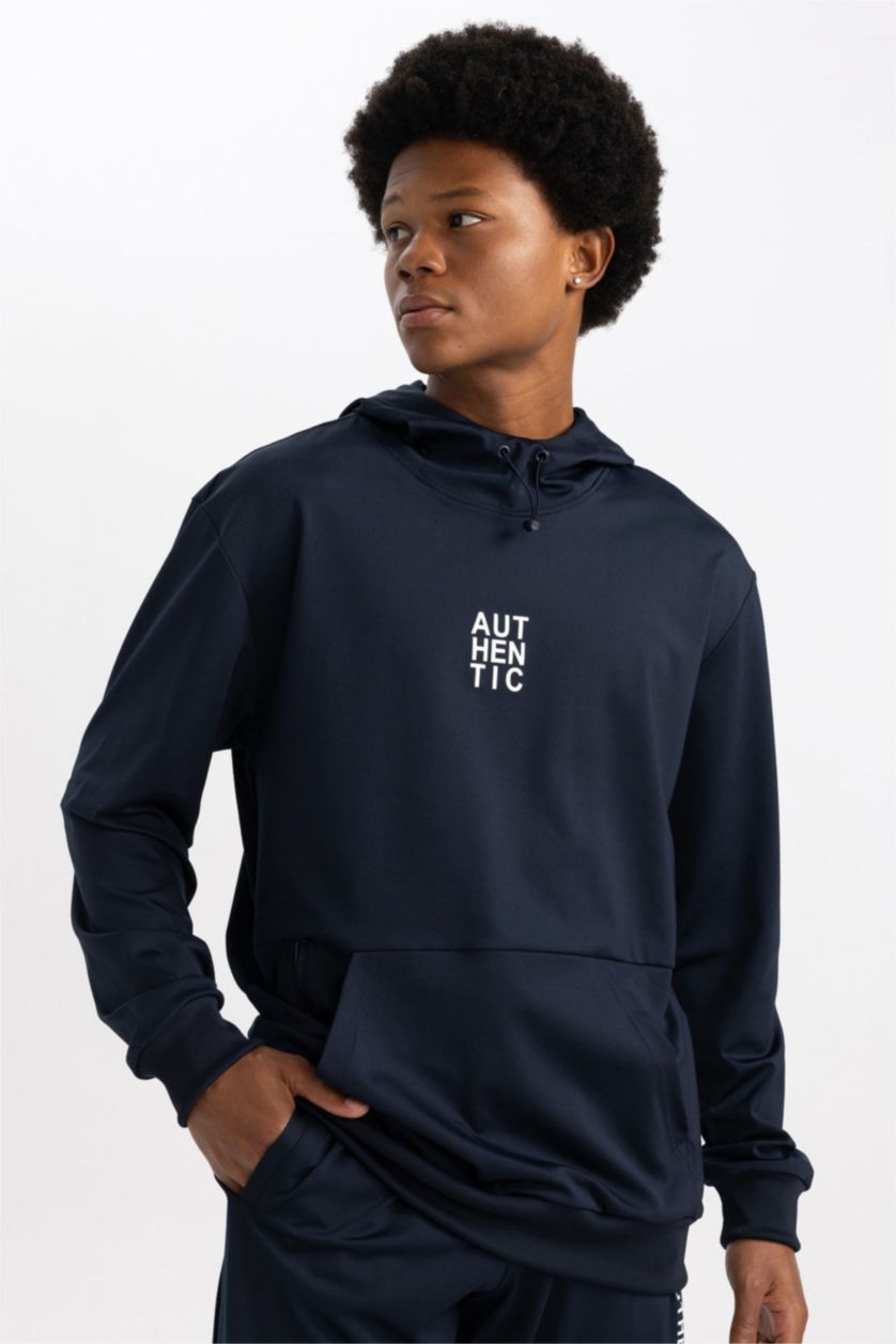 رجال كحلي هودي رياضي قصة عادية كم طويل بجيب