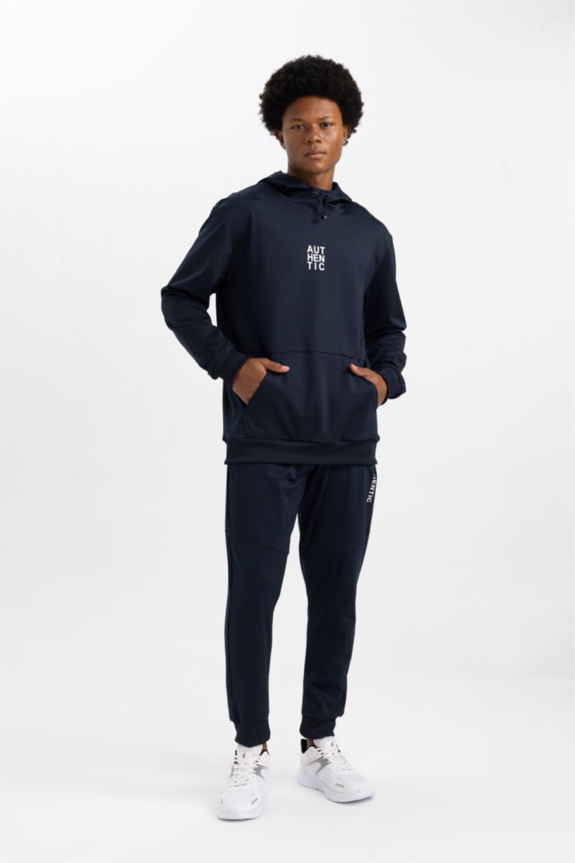 رجال كحلي هودي رياضي قصة عادية كم طويل بجيب