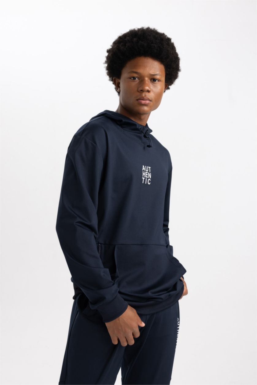 رجال كحلي هودي رياضي قصة عادية كم طويل بجيب