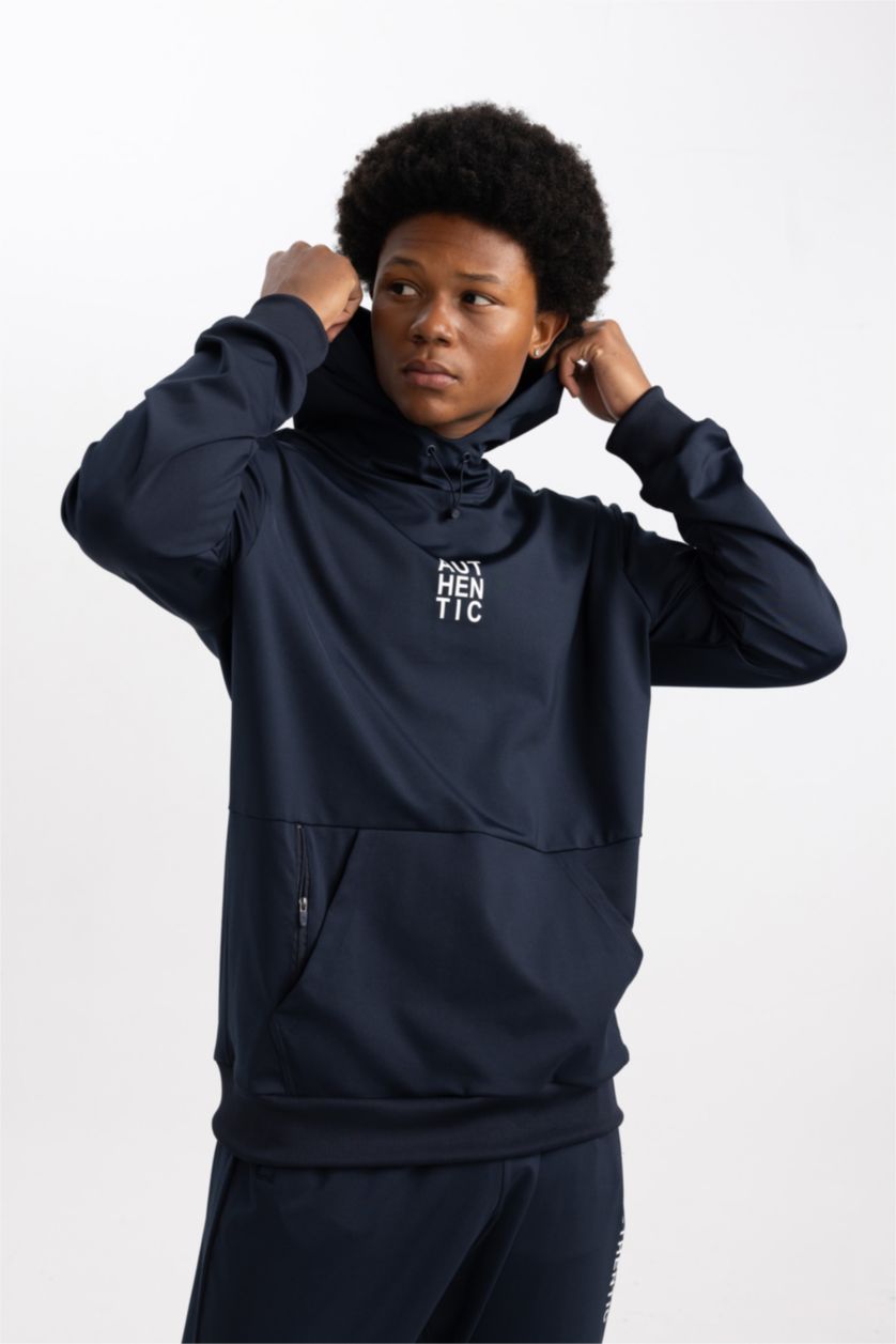 رجال كحلي هودي رياضي قصة عادية كم طويل بجيب