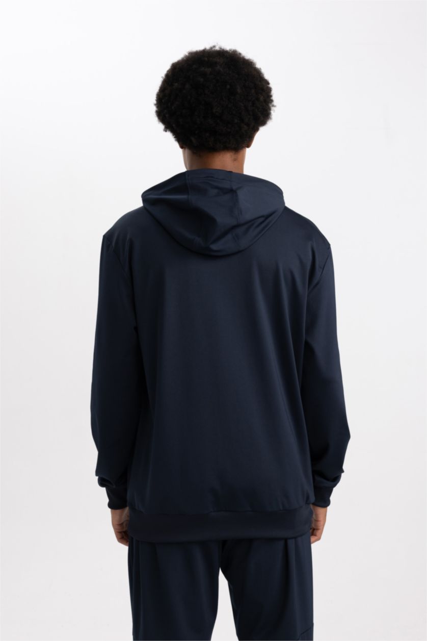 رجال كحلي هودي رياضي قصة عادية كم طويل بجيب