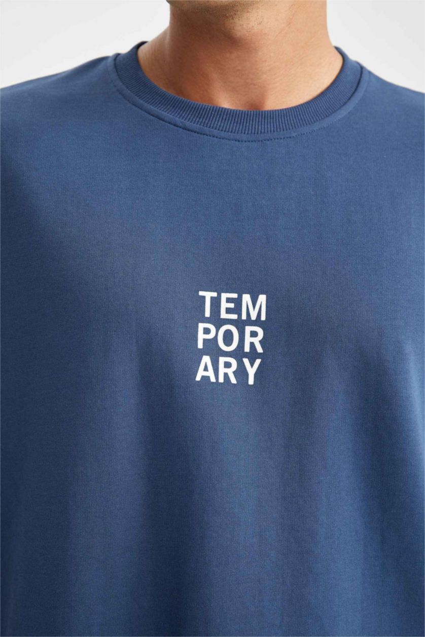 Man Indigo Defacto Fit Oversize Fit Crew Neck Sportsman T-Shirt