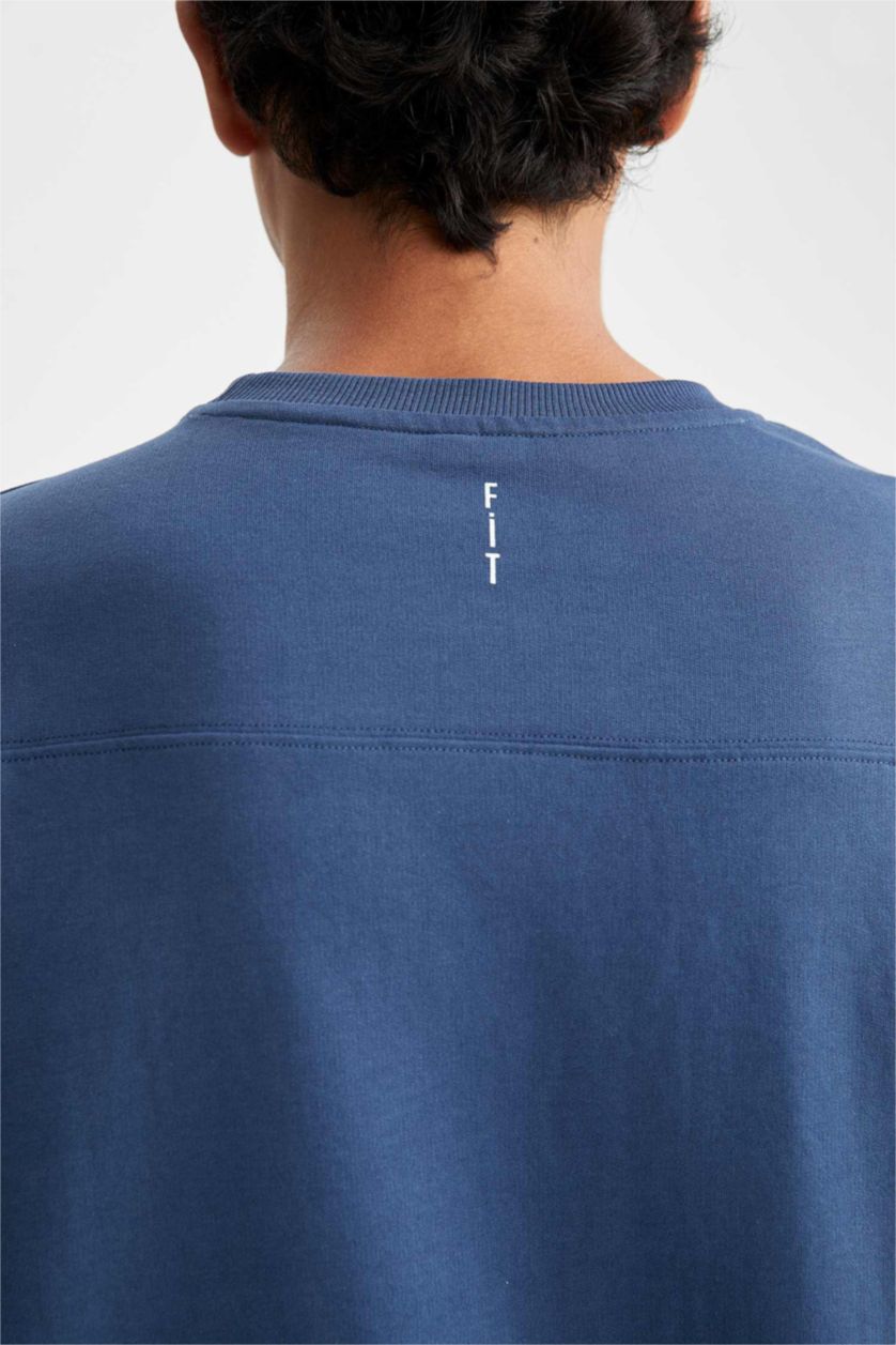 Man Indigo Defacto Fit Oversize Fit Crew Neck Sportsman T-Shirt