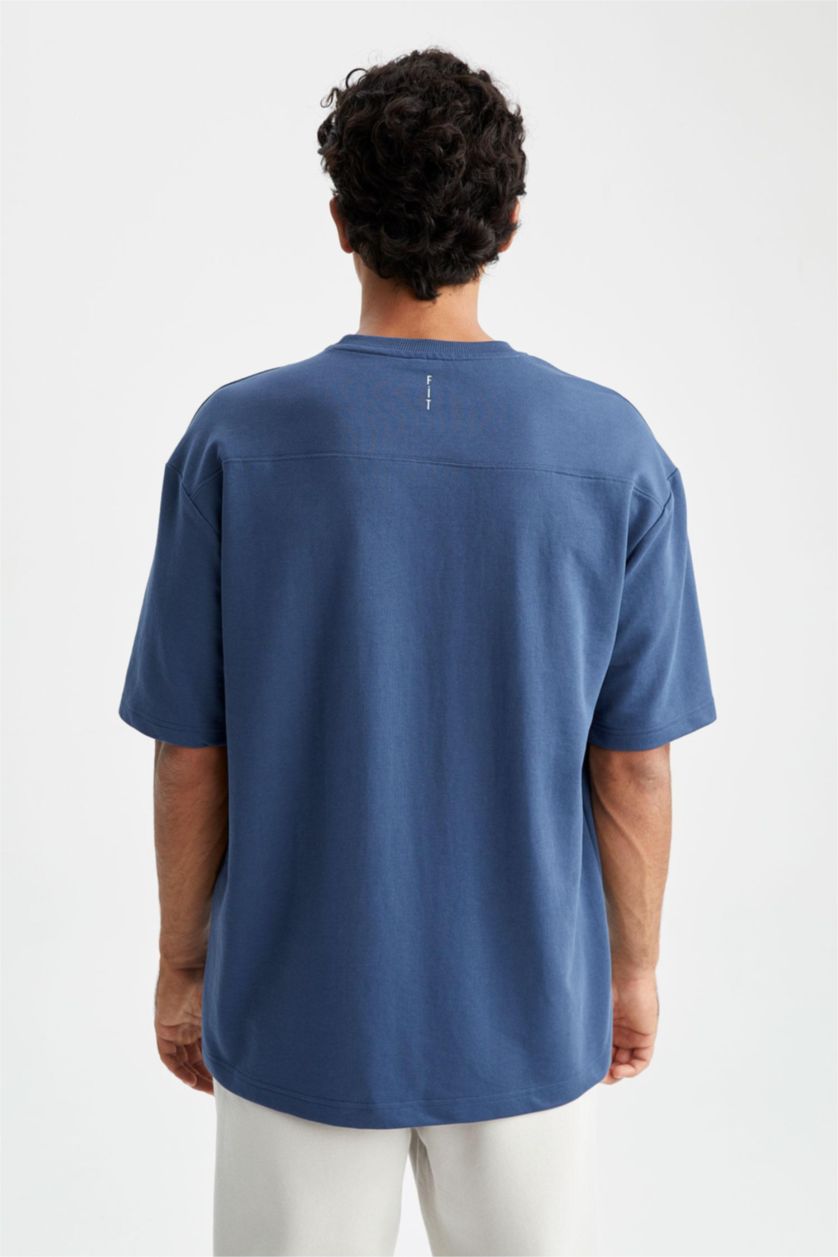 Man Indigo Defacto Fit Oversize Fit Crew Neck Sportsman T-Shirt
