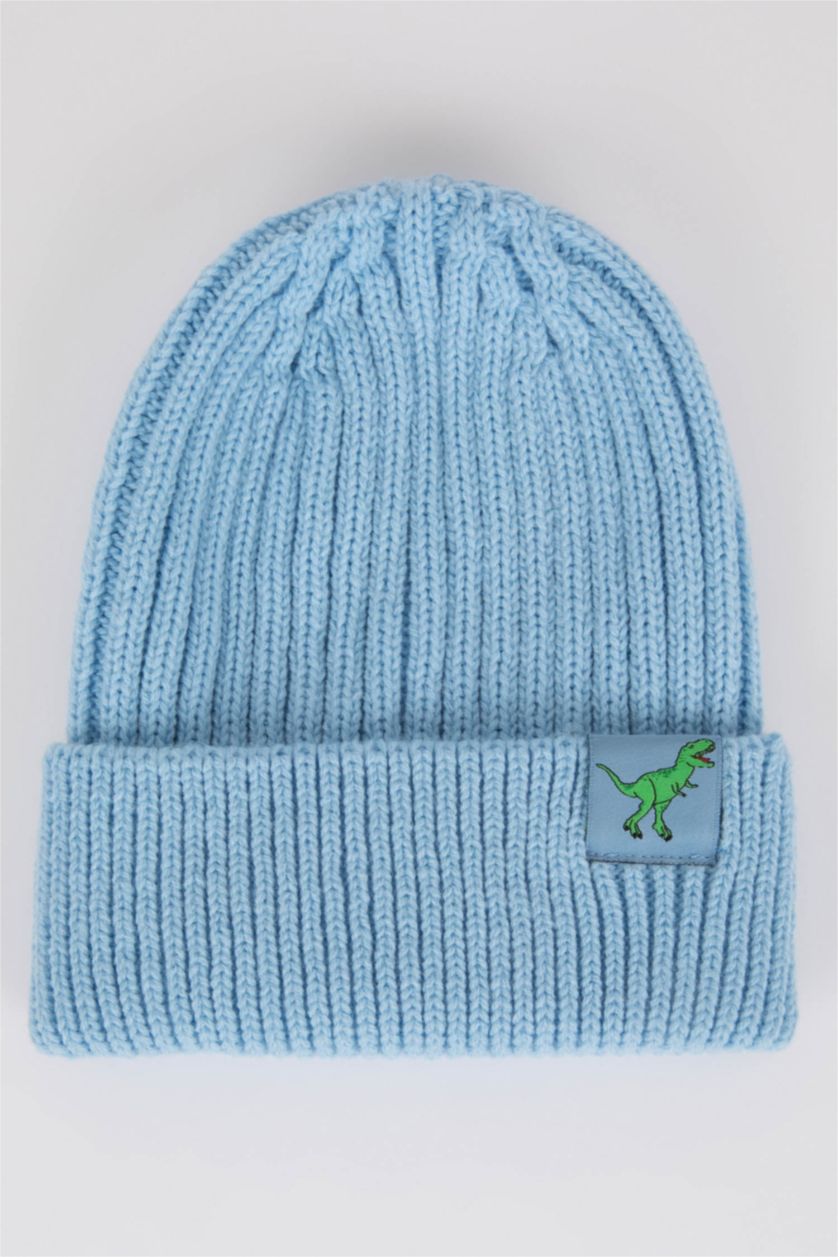 BÉBÉ GARÇON Bleu Bonnet en tricot avec étiquette tissée pour bébé garçon