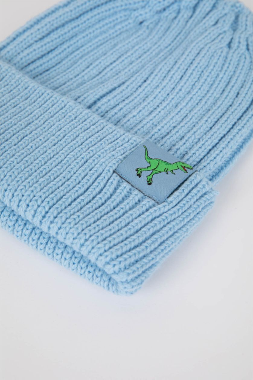 BÉBÉ GARÇON Bleu Bonnet en tricot avec étiquette tissée pour bébé garçon