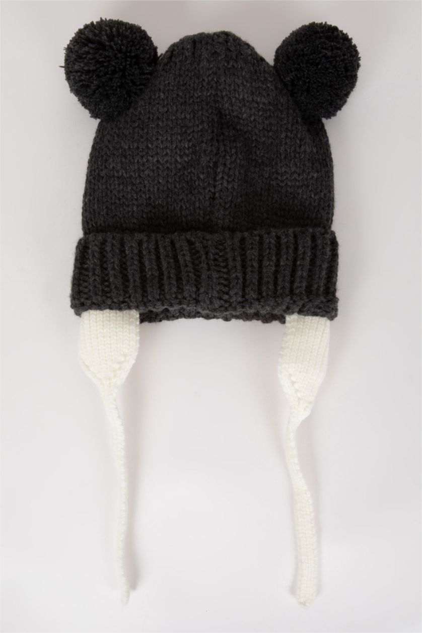 طفل صغير أنثرا قبعة منسوجة ولادية بطابات بونبون منقوش بصورة الدب