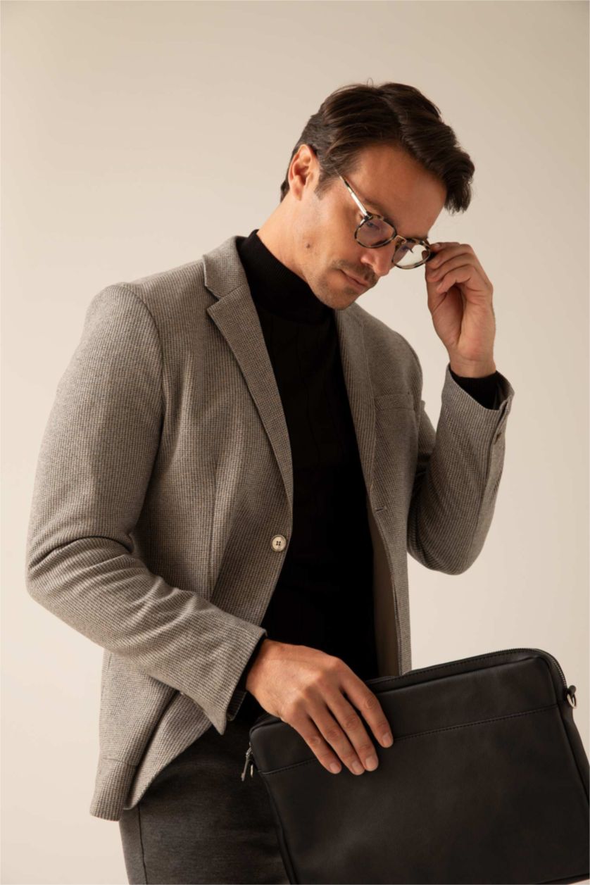 Erkek Gri Slim Fit Astarlı Blazer Ceket