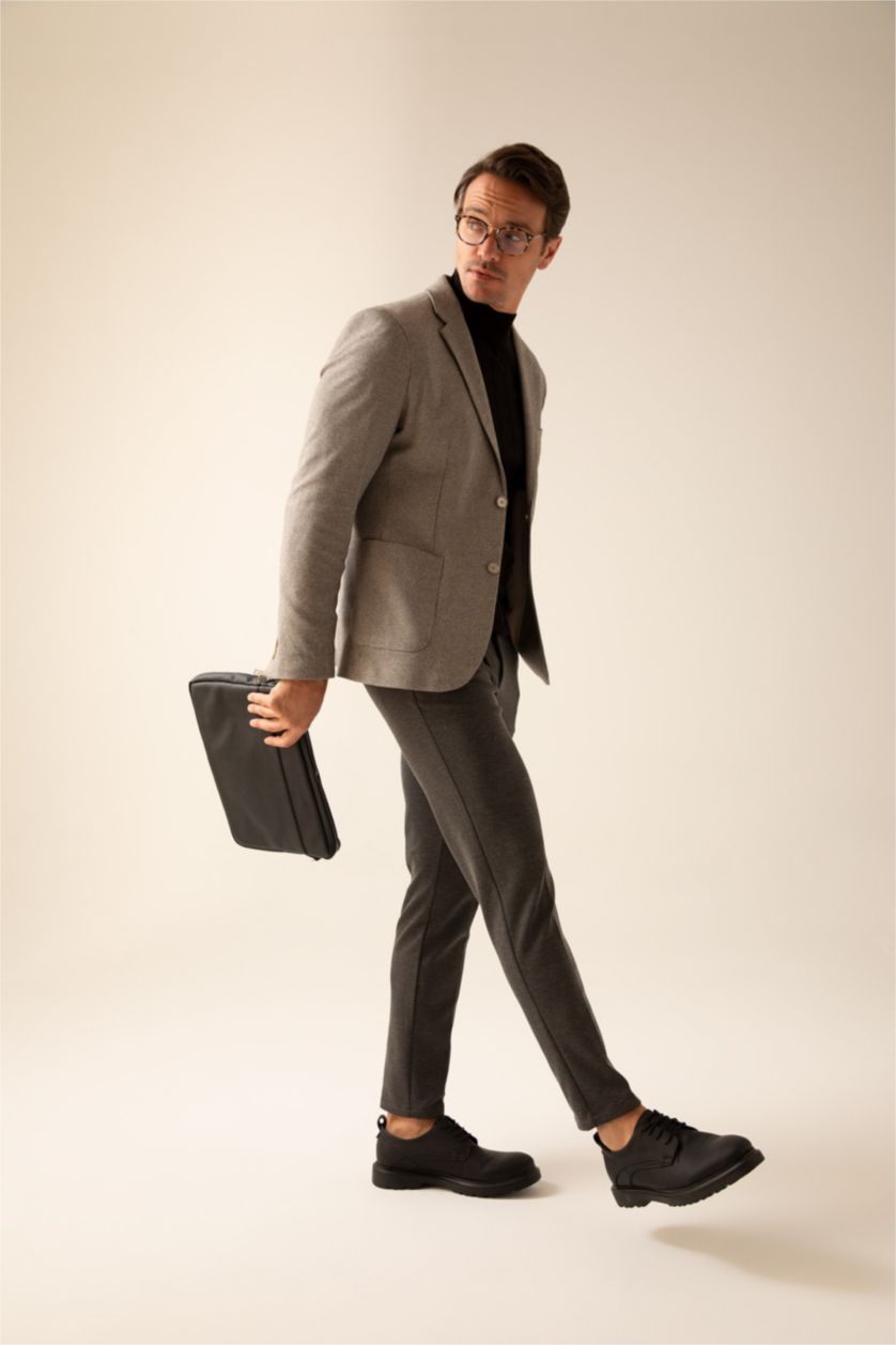 Erkek Gri Slim Fit Astarlı Blazer Ceket