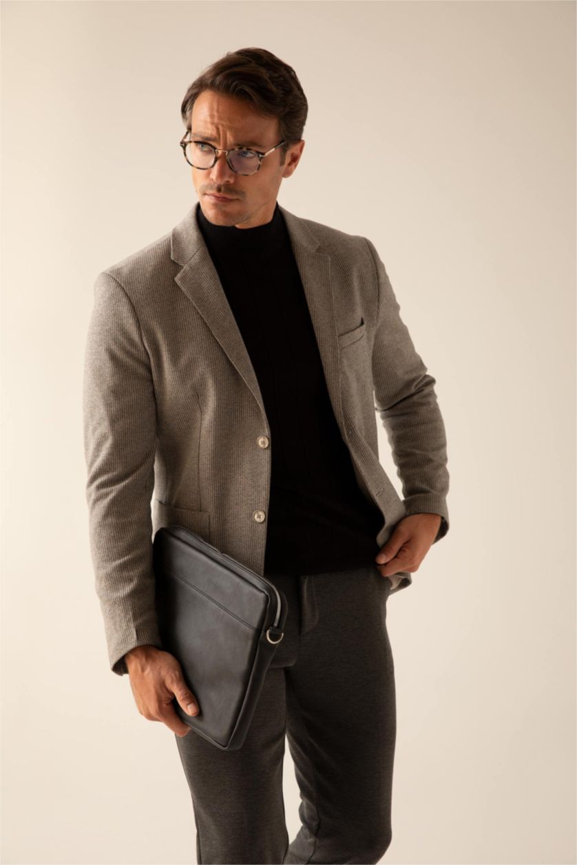 Erkek Gri Slim Fit Astarlı Blazer Ceket