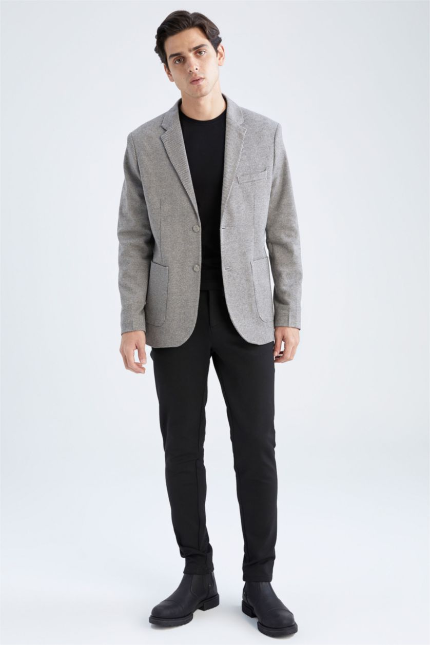 Erkek Gri Slim Fit Astarlı Blazer Ceket