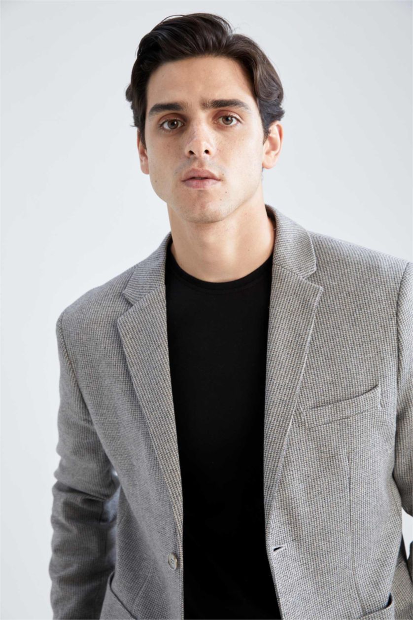 Erkek Gri Slim Fit Astarlı Blazer Ceket