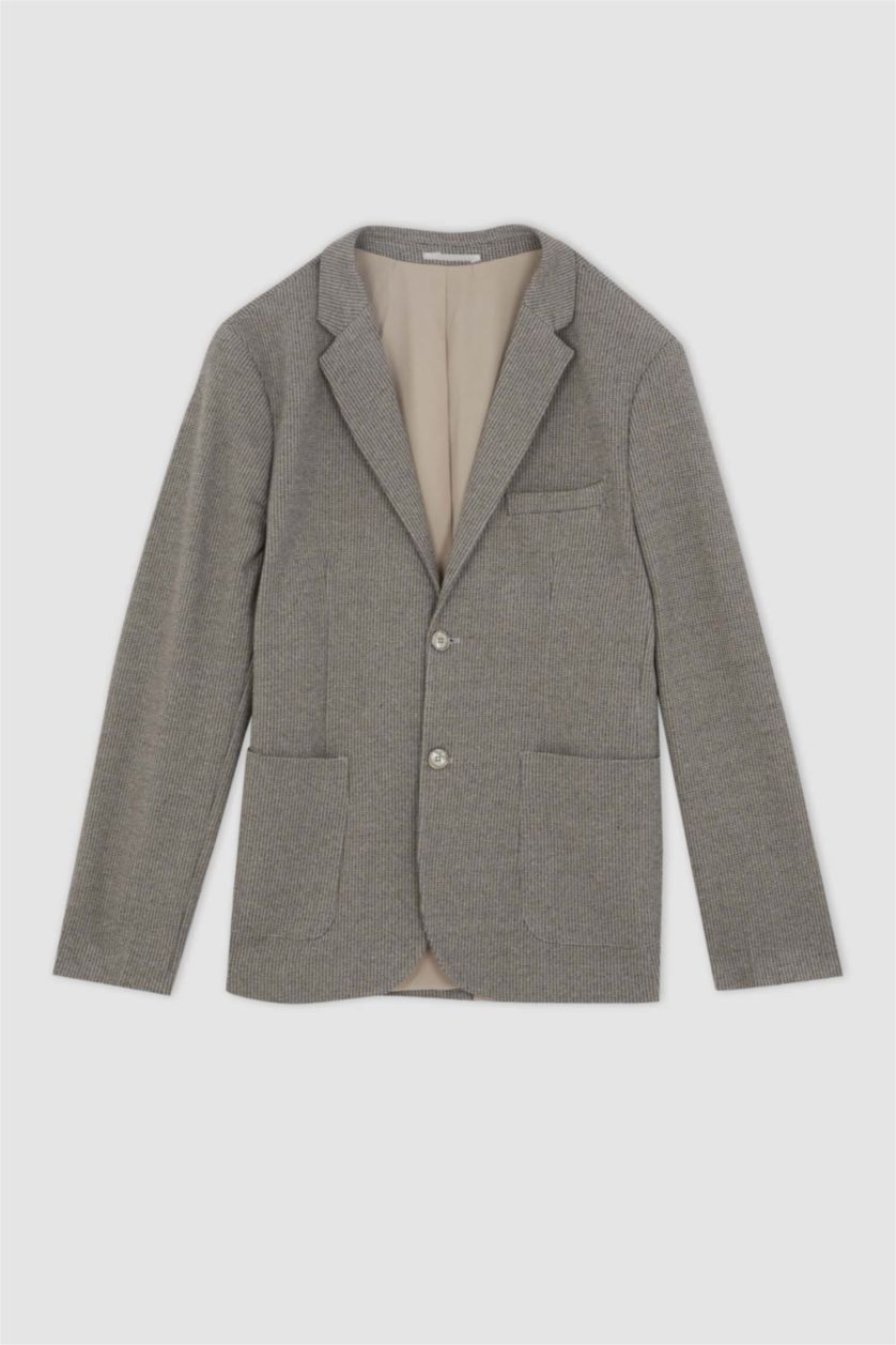 Erkek Gri Slim Fit Astarlı Blazer Ceket