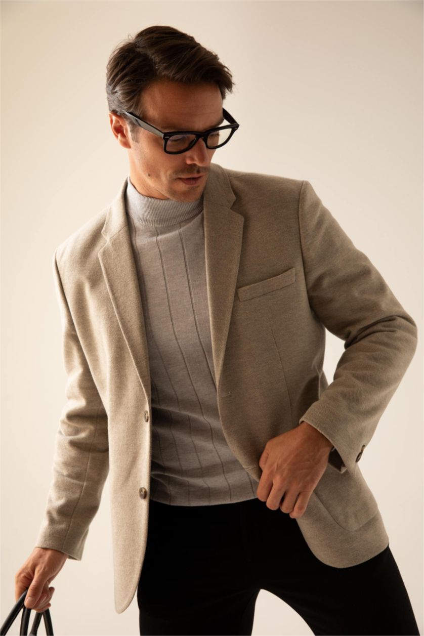 HOMME Beige Blazer Coupe Moderne Doublé