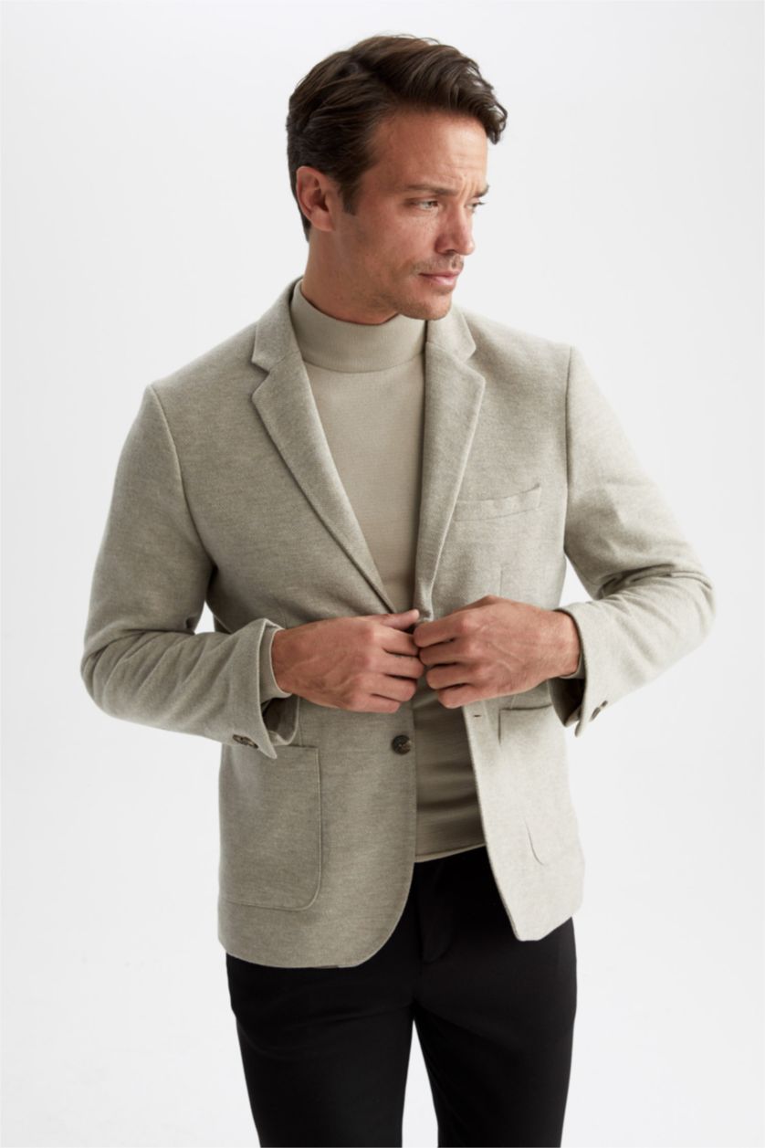 HOMME Beige Blazer Coupe Moderne Doublé