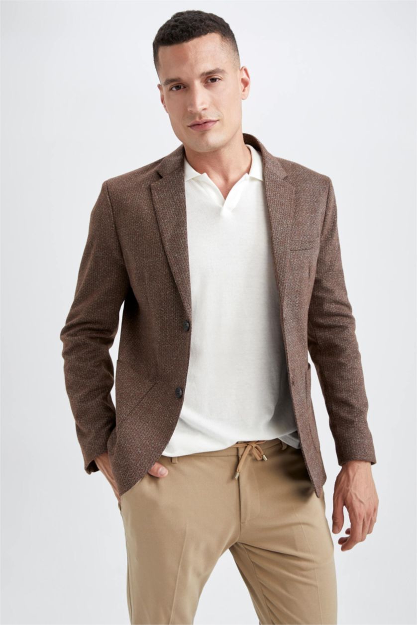 Erkek Koyu Vizon Modern Fıt Astarlı Blazer Ceket