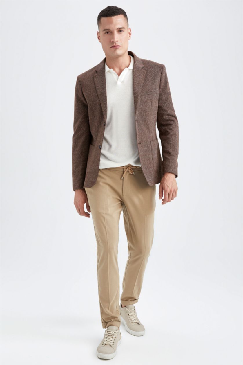 Erkek Koyu Vizon Modern Fıt Astarlı Blazer Ceket