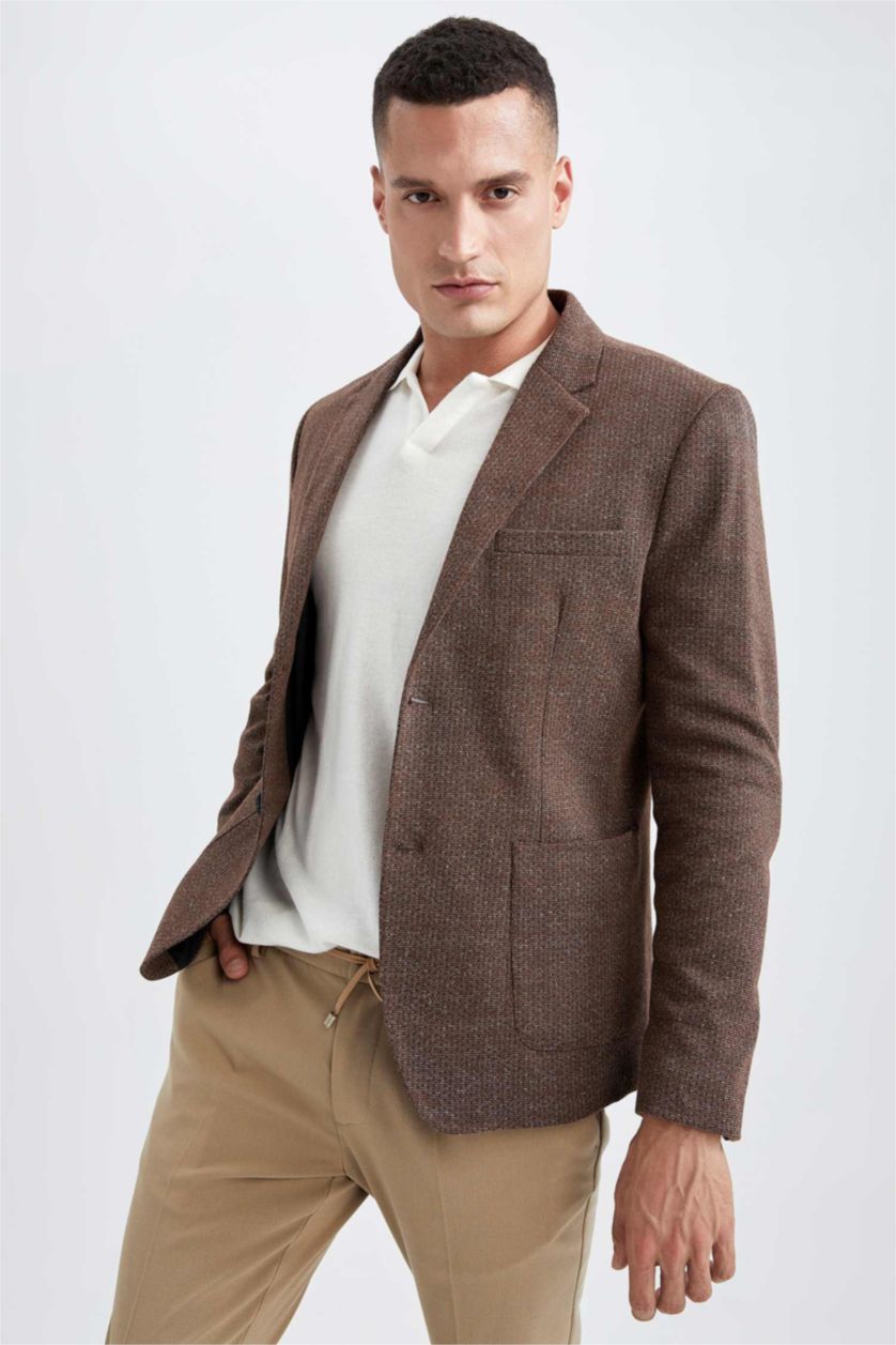 Erkek Koyu Vizon Modern Fıt Astarlı Blazer Ceket