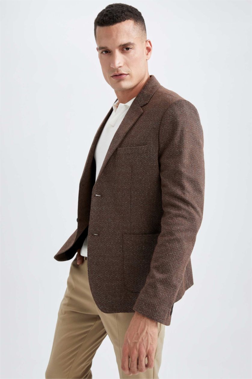Erkek Koyu Vizon Modern Fıt Astarlı Blazer Ceket