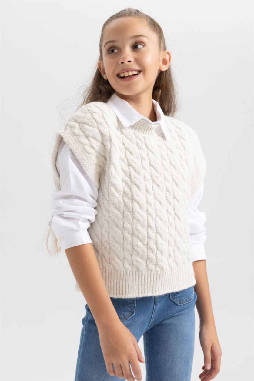 GIRLS & TEENS Ecru Girl Regular Fit Knitwear Sweater