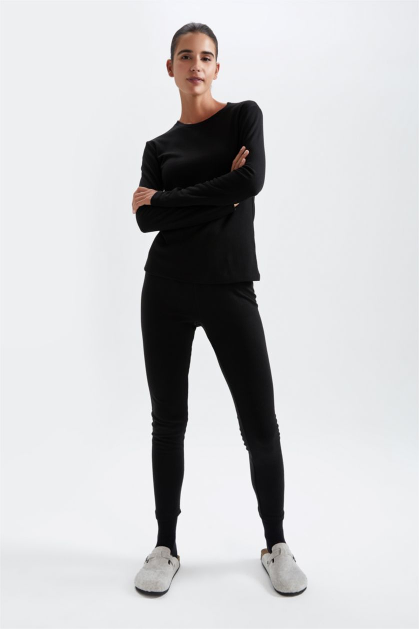 WOMAN Black Fall In Love Slim Fit Thermal Underwear Bottom