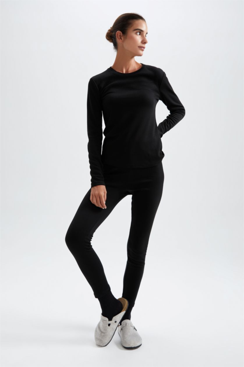 WOMAN Black Fall In Love Slim Fit Thermal Underwear Bottom