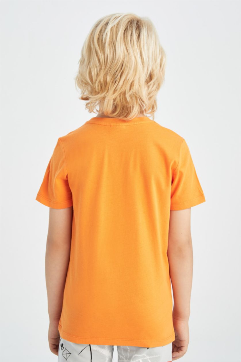 أولادي برتقالي تيشيرت نص كم قصة عادية برقبة مستديرة