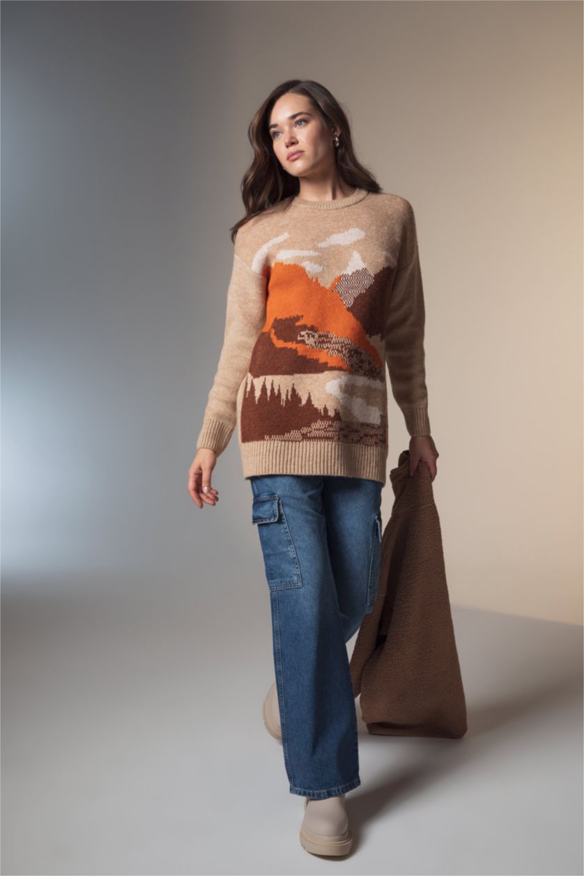 WOMAN Brown Regular Fit Crew Neck Tunic