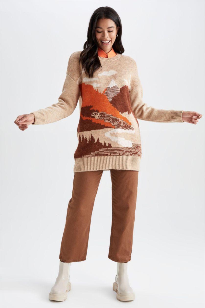 WOMAN Brown Regular Fit Crew Neck Tunic