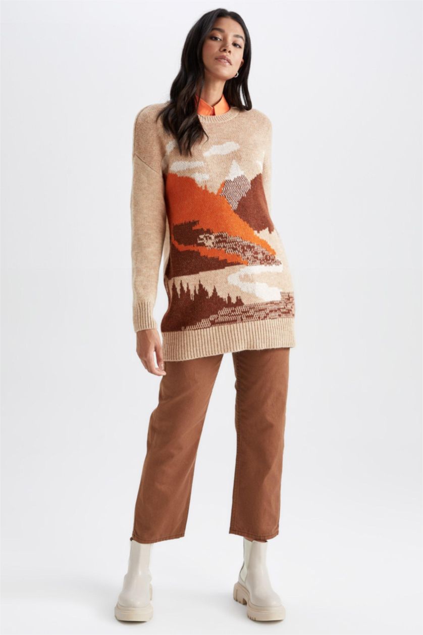 WOMAN Brown Regular Fit Crew Neck Tunic