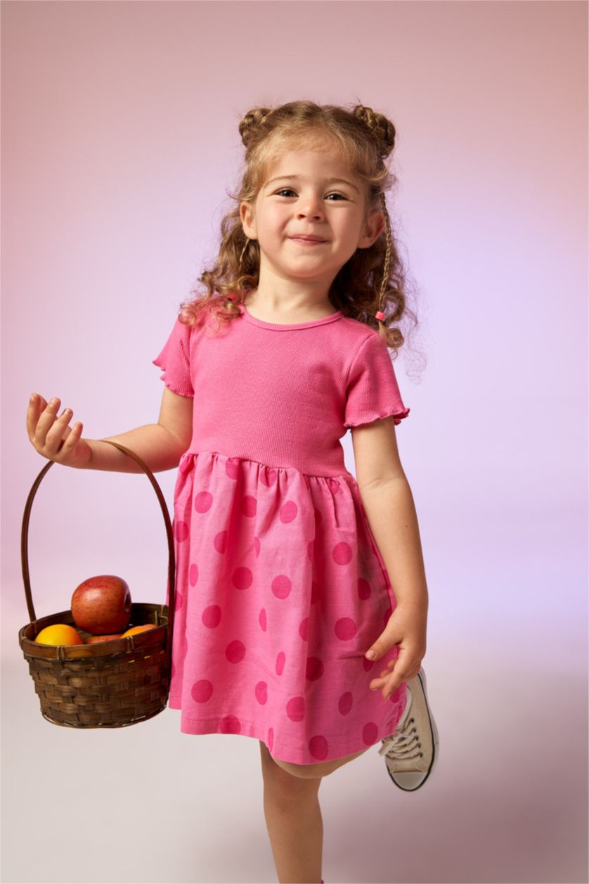 Baby Girl Coral Baby Girl Polka Dot Short Sleeve Ribbed Camisole Dress