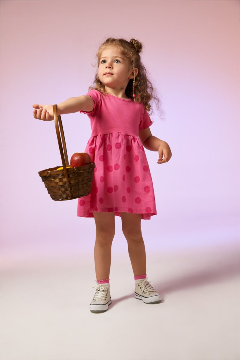 Baby Girl Coral Baby Girl Polka Dot Short Sleeve Ribbed Camisole Dress
