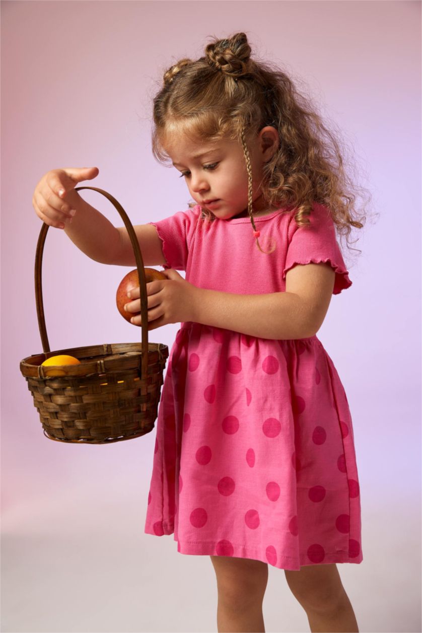Baby Girl Coral Baby Girl Polka Dot Short Sleeve Ribbed Camisole Dress