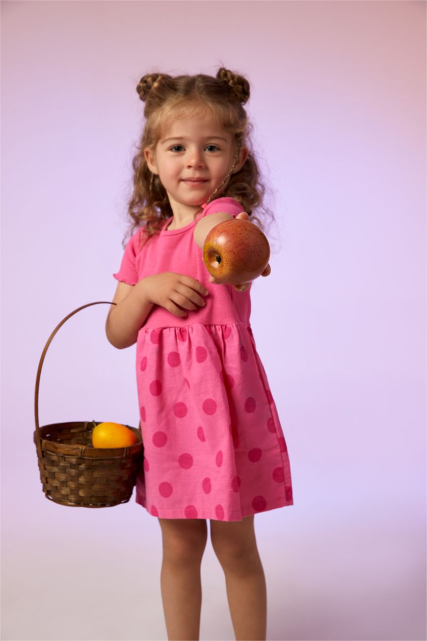 Baby Girl Coral Baby Girl Polka Dot Short Sleeve Ribbed Camisole Dress