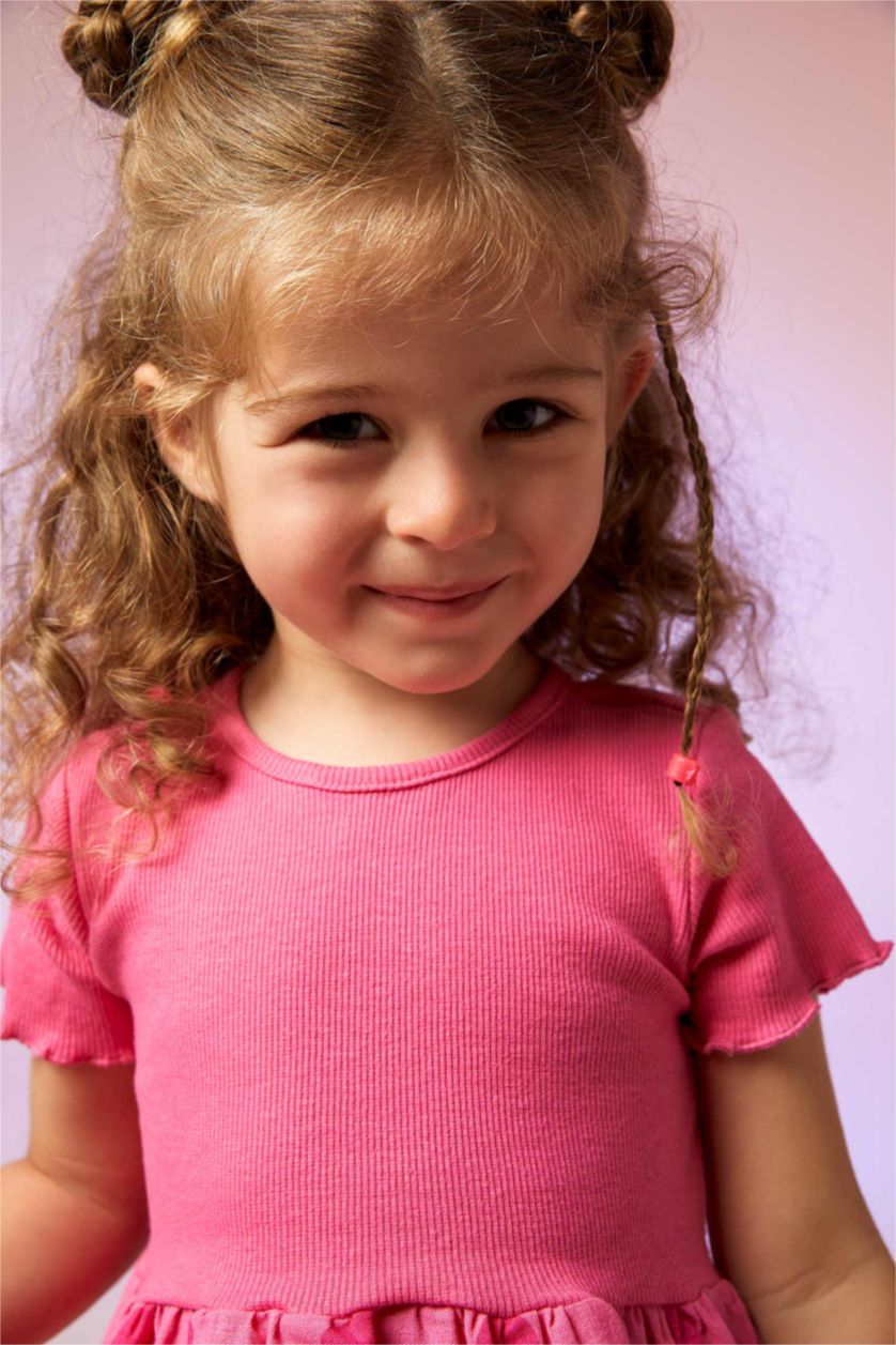 Baby Girl Coral Baby Girl Polka Dot Short Sleeve Ribbed Camisole Dress