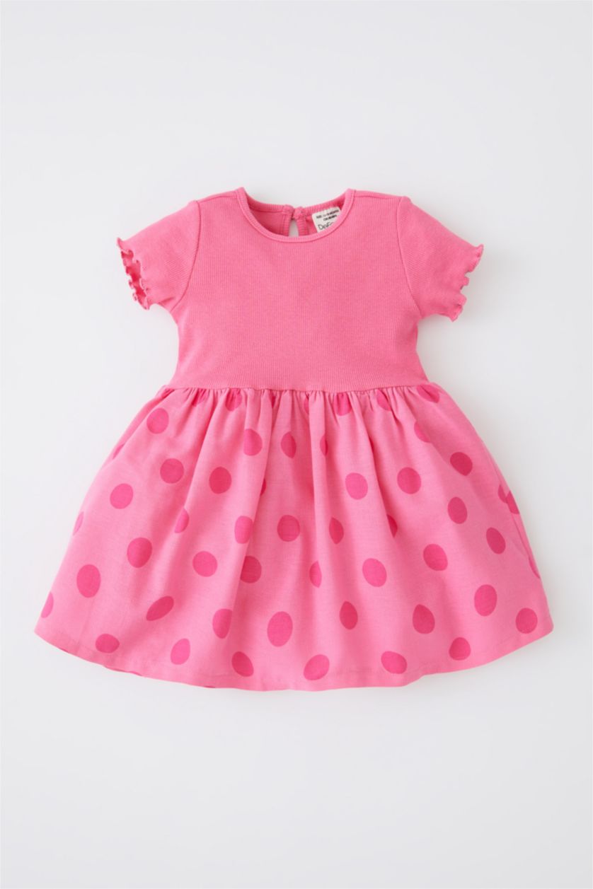 Baby Girl Coral Baby Girl Polka Dot Short Sleeve Ribbed Camisole Dress