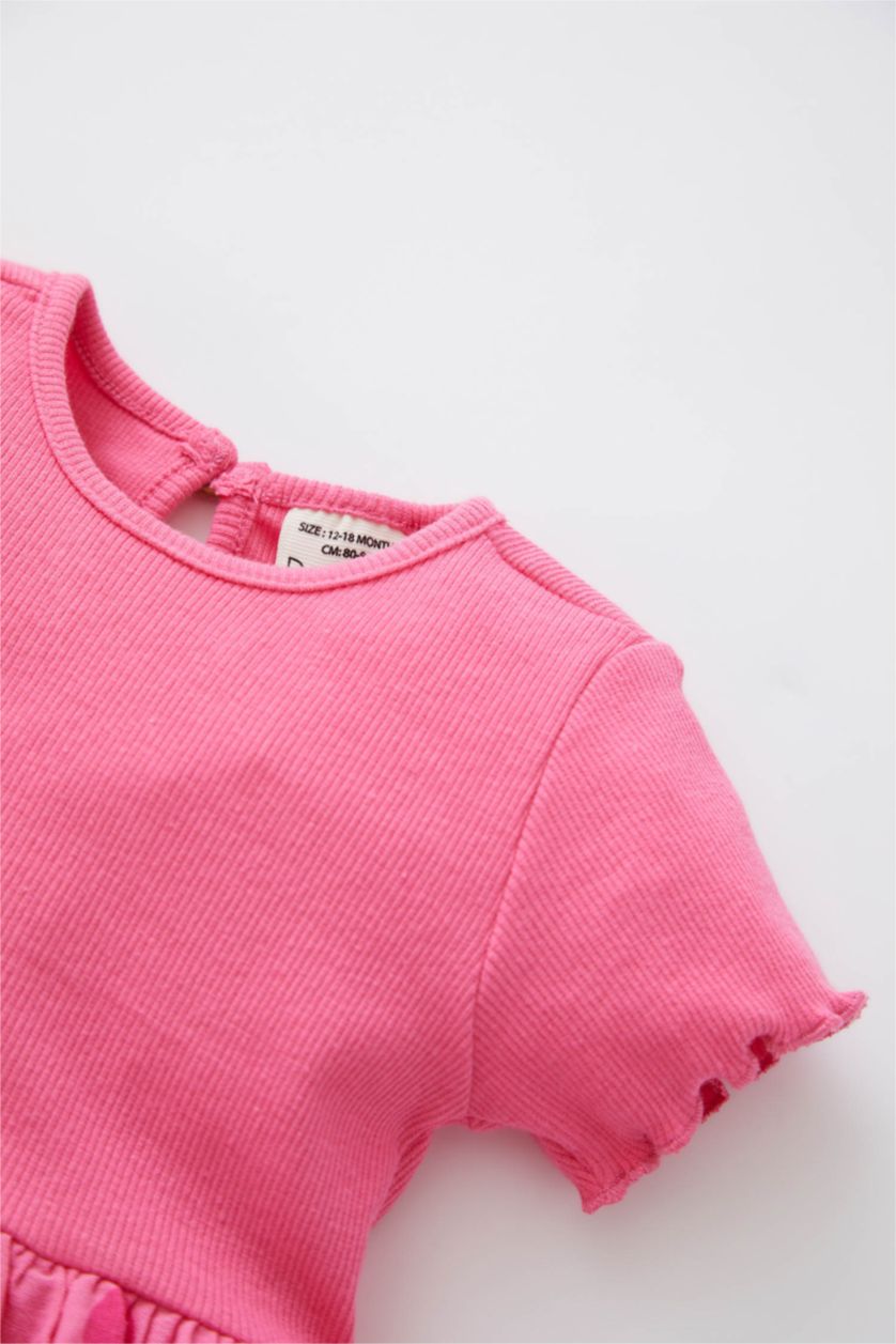 Baby Girl Coral Baby Girl Polka Dot Short Sleeve Ribbed Camisole Dress