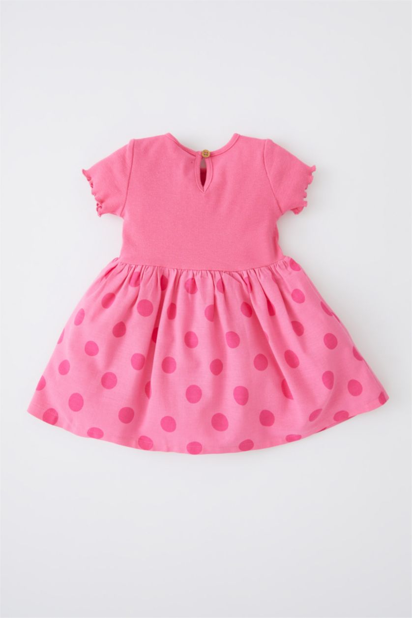 Baby Girl Coral Baby Girl Polka Dot Short Sleeve Ribbed Camisole Dress