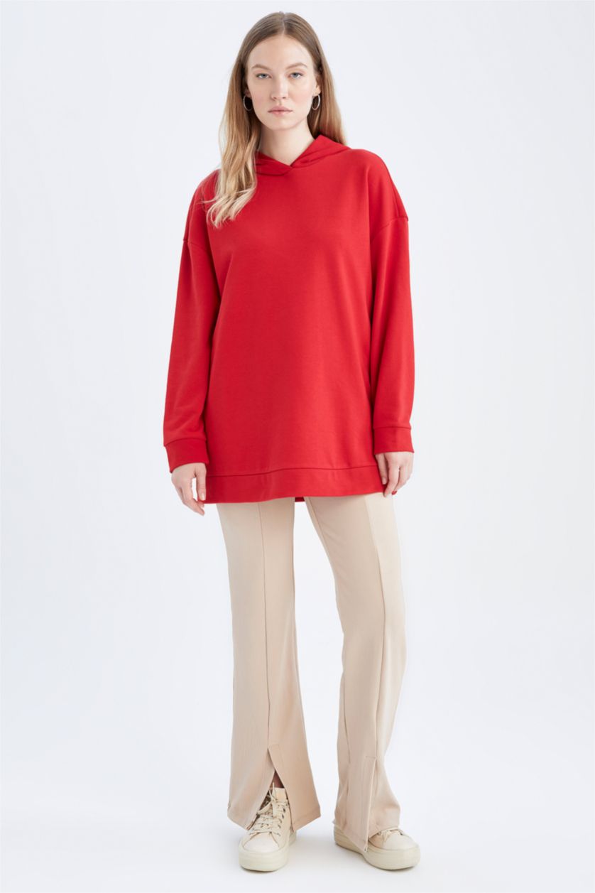 WOMAN Red Relax Fit Hooded Sweat Tunic